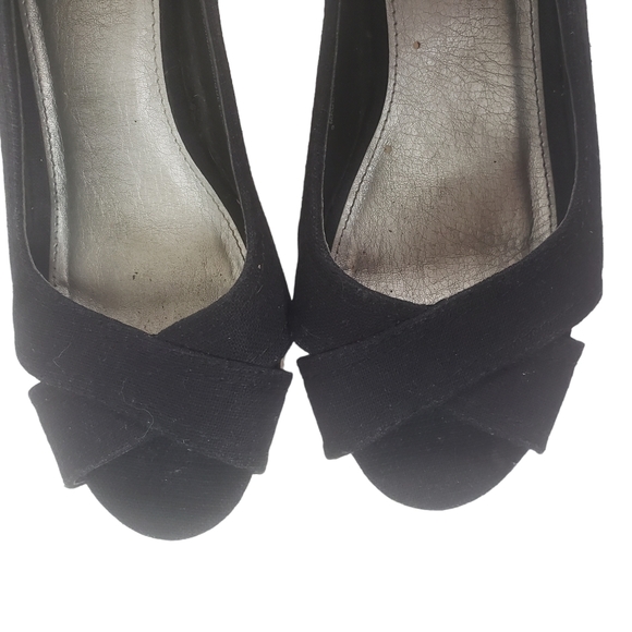 Maurices Wedge Sandals Size 9 Danielle Black Canvas Peep Toe Platform - Picture 3 of 5